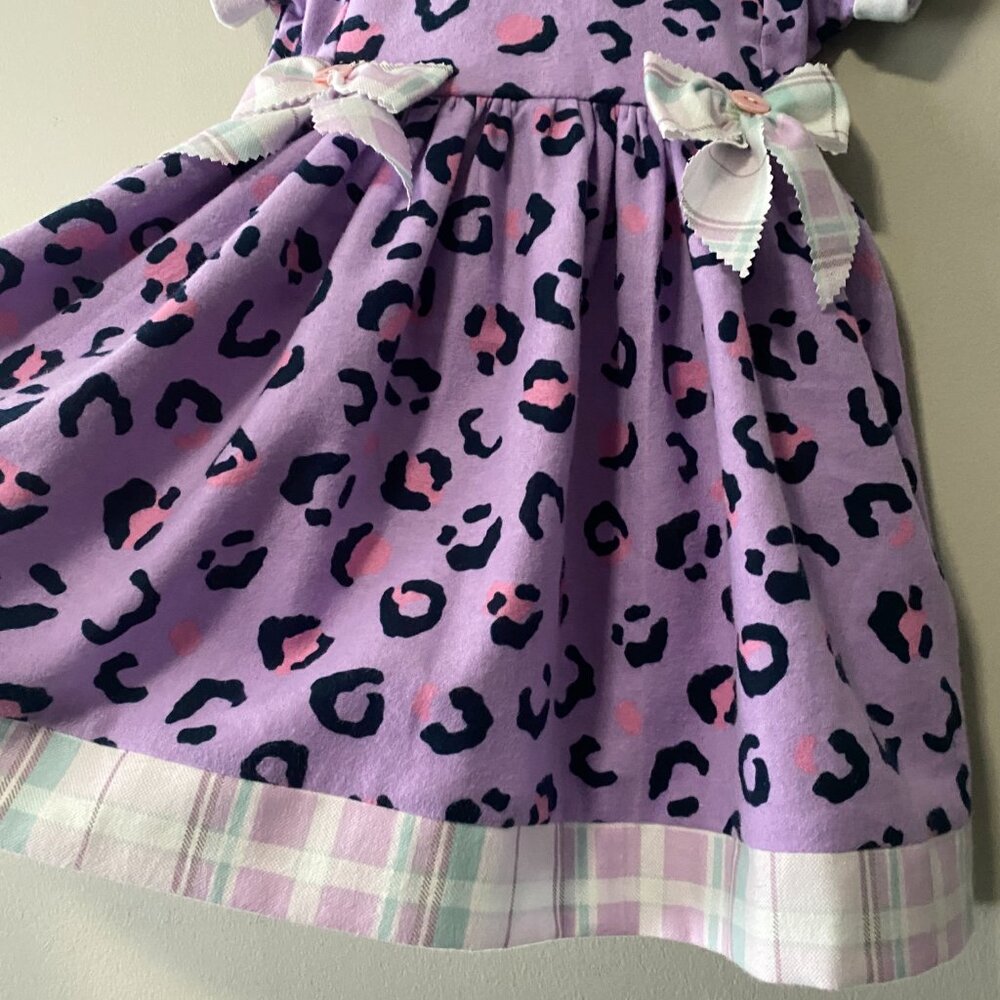 Handmade Children's 100% Cotton Flannelette Purple Pink Leopard Plaid Dress - Picture 7 of 14